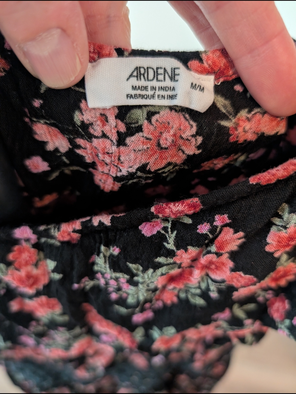 Black Floral Off-Shoulder Mini Dress - Pink Rose Print Medium - Picture 6 of 10